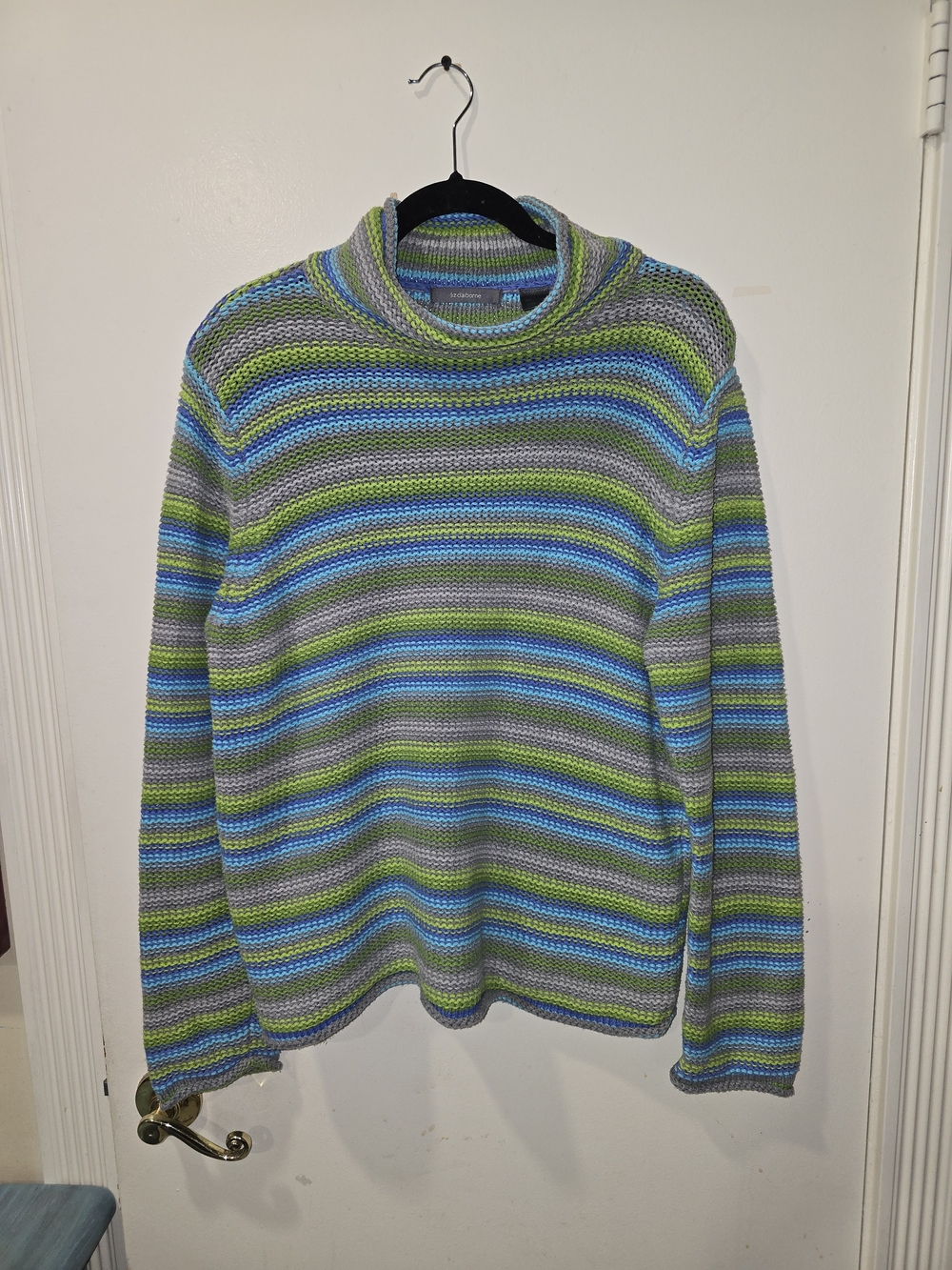 Liz Claiborne Striped Crewneck Sweater in Light Blue, Green & Purple
